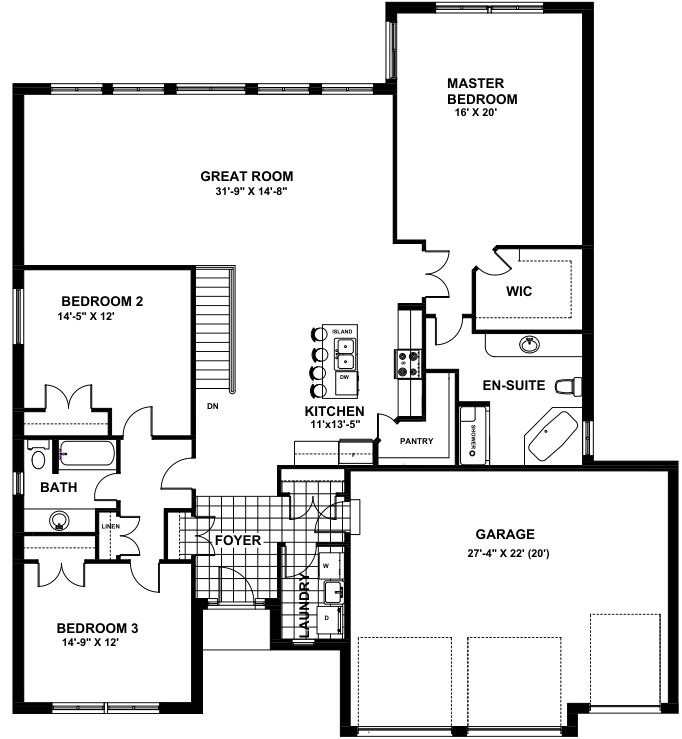 White Pine 2222 Triple Car Official CAD Floor Plan